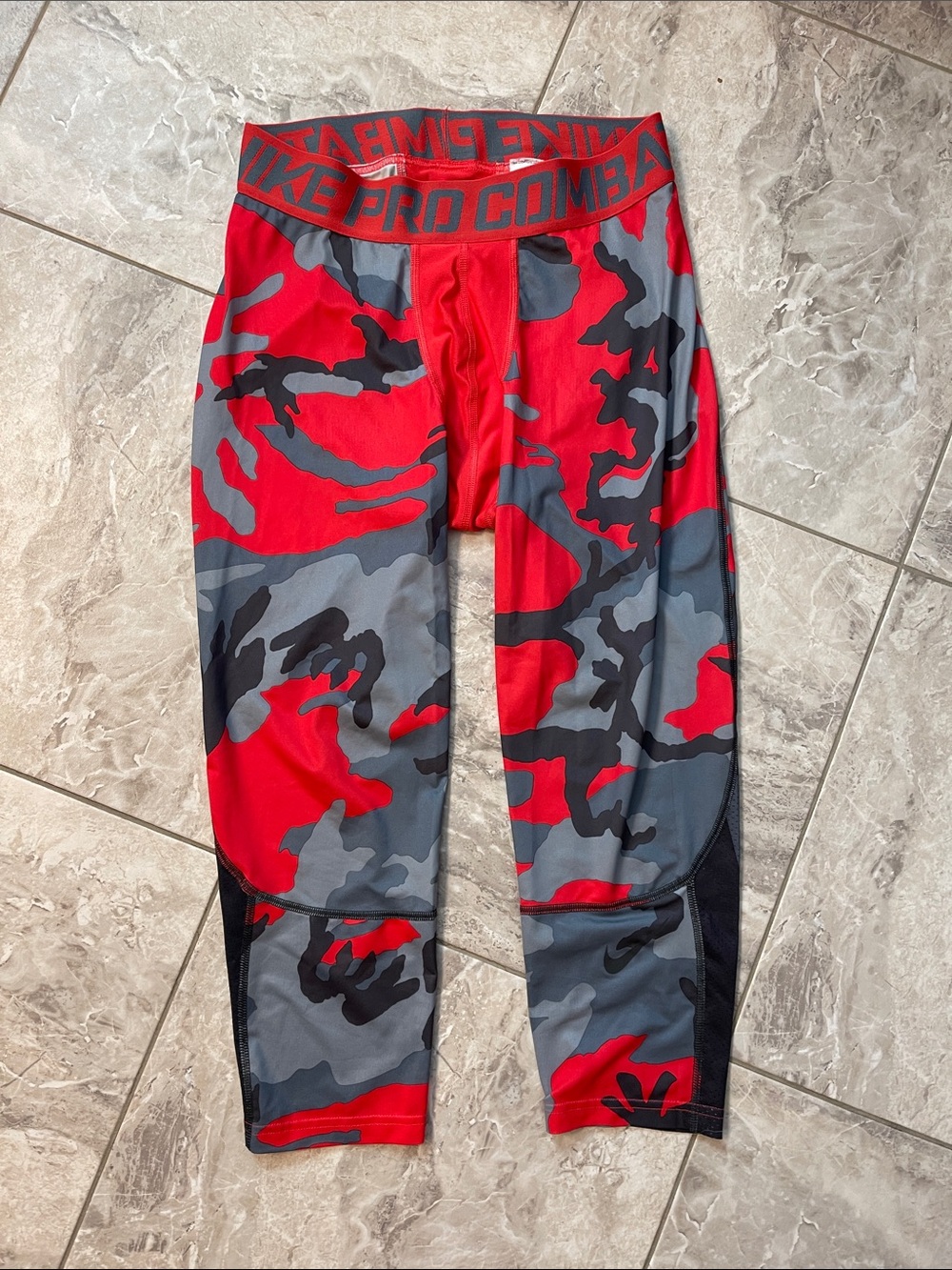 Nike Red and Gray Camo Pro Combat Compression Tights